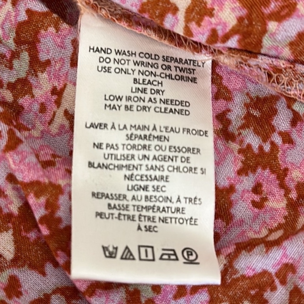 Free People One I Love Dress in Caramel Combo Pink and Tan Maxi Ruffle Hem Sz L - Picture 10 of 16